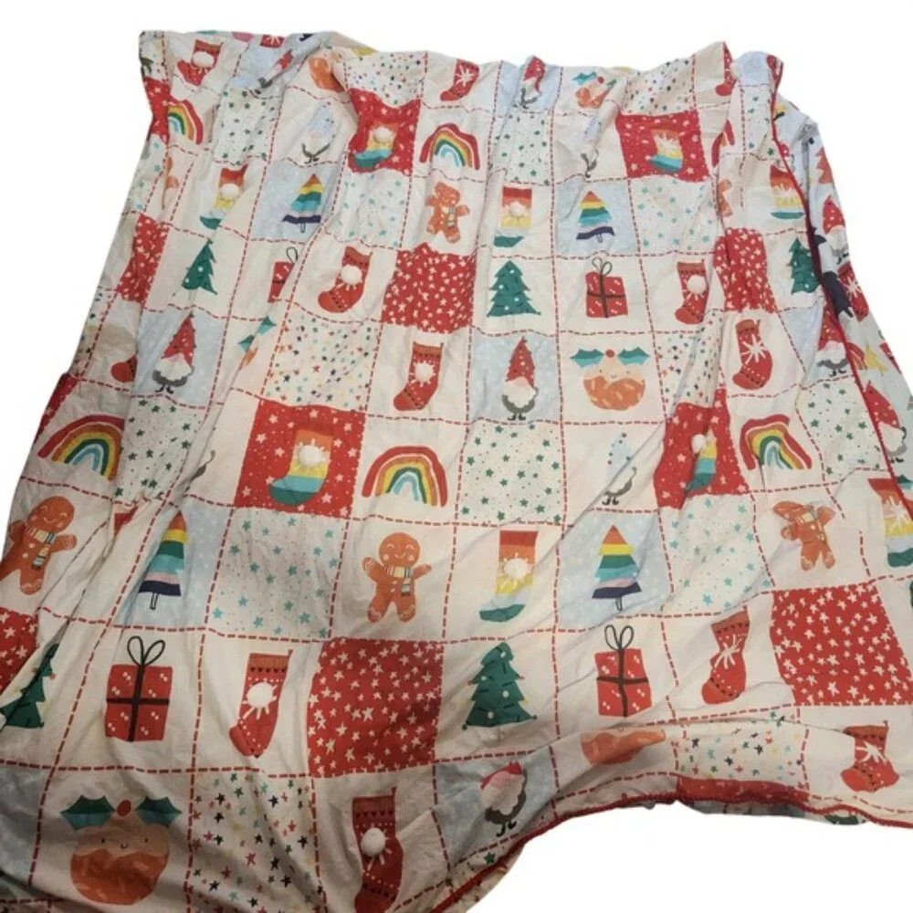 Next‎ Christmas Queen Quilt Bedspread Gingerbread Snowman Gnomes Holiday pompom